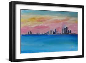 Detroit Michigan Skyline At Lake Erie-Markus Bleichner-Framed Art Print