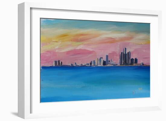 Detroit Michigan Skyline At Lake Erie-Markus Bleichner-Framed Premium Giclee Print