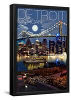 Detroit, Michigan - Skyline at Night-null-Framed Poster