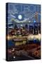 Detroit, Michigan - Skyline at Night-Lantern Press-Stretched Canvas