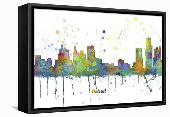 Detroit Michigan Skyline MCLR 1-Marlene Watson-Framed Stretched Canvas