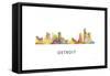 Detroit Michigan Skyline-Marlene Watson-Framed Stretched Canvas