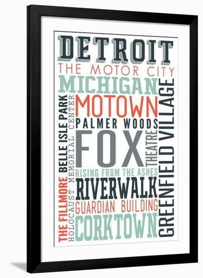 Detroit, Michigan - Typography-Lantern Press-Framed Art Print