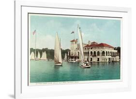 Detroit, Michigan, View of Belle Isle Park, Boat Club, Several Sailboats on the Water-Lantern Press-Framed Premium Giclee Print
