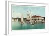 Detroit, Michigan, View of Belle Isle Park, Boat Club, Several Sailboats on the Water-Lantern Press-Framed Art Print