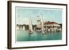 Detroit, Michigan, View of Belle Isle Park, Boat Club, Several Sailboats on the Water-Lantern Press-Framed Art Print