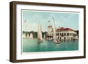 Detroit, Michigan, View of Belle Isle Park, Boat Club, Several Sailboats on the Water-Lantern Press-Framed Art Print