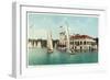 Detroit, Michigan, View of Belle Isle Park, Boat Club, Several Sailboats on the Water-Lantern Press-Framed Art Print