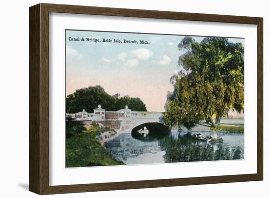 Detroit, Michigan - View of the Canal and Bridge on Belle Isle-Lantern Press-Framed Art Print