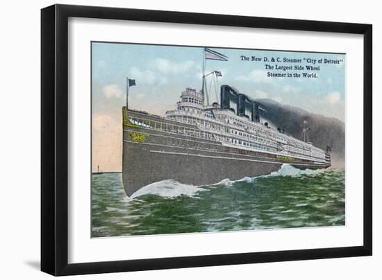 Detroit, Michigan - View of the Steamer "City of Detroit," Largest Side Wheel Steamer in the World-Lantern Press-Framed Art Print