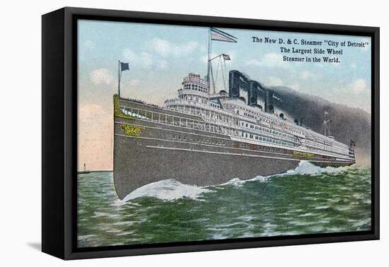 Detroit, Michigan - View of the Steamer "City of Detroit," Largest Side Wheel Steamer in the World-Lantern Press-Framed Stretched Canvas