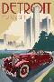 Detroit  Michigan - Vintage Car and Skyline-null-Framed Art Print