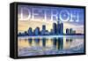 Detroit, Michigan - Wintertime-Lantern Press-Framed Stretched Canvas