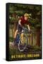 Detroit, Oregon - Mountain Biker in Trees-Lantern Press-Framed Stretched Canvas