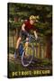 Detroit, Oregon - Mountain Biker in Trees-Lantern Press-Stretched Canvas