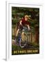 Detroit, Oregon - Mountain Biker in Trees-Lantern Press-Framed Art Print