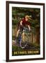 Detroit, Oregon - Mountain Biker in Trees-Lantern Press-Framed Art Print