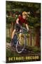 Detroit, Oregon - Mountain Biker in Trees-Lantern Press-Mounted Art Print