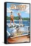 Detroit, Oregon - Water Skiing Scene-Lantern Press-Framed Stretched Canvas