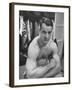 Detroit Red Wings Player Gordie Howe Sitting in the Dressing Room-null-Framed Premium Photographic Print