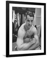 Detroit Red Wings Player Gordie Howe Sitting in the Dressing Room-null-Framed Premium Photographic Print