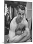 Detroit Red Wings Player Gordie Howe Sitting in the Dressing Room-null-Mounted Premium Photographic Print