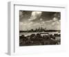 Detroit Skyline and Boats on the Detroit River as Seen from Windsor, Ontario, 1929-null-Framed Art Print