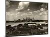 Detroit Skyline and Boats on the Detroit River as Seen from Windsor, Ontario, 1929-null-Mounted Art Print