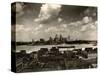 Detroit Skyline and Boats on the Detroit River as Seen from Windsor, Ontario, 1929-null-Stretched Canvas