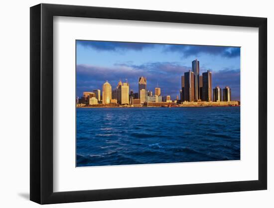 Detroit skyline at sunrise from Windsor, Canada-null-Framed Photographic Print