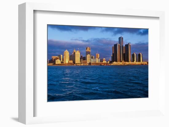 Detroit skyline at sunrise from Windsor, Canada-null-Framed Photographic Print