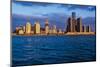 Detroit skyline at sunrise from Windsor, Canada-null-Mounted Photographic Print