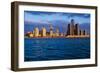 Detroit skyline at sunrise from Windsor, Canada-null-Framed Photographic Print