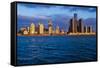 Detroit skyline at sunrise from Windsor, Canada-null-Framed Stretched Canvas