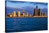 Detroit skyline at sunrise from Windsor, Canada-null-Stretched Canvas