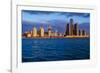 Detroit skyline at sunrise from Windsor, Canada-null-Framed Photographic Print