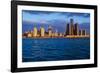 Detroit skyline at sunrise from Windsor, Canada-null-Framed Photographic Print