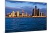 Detroit skyline at sunrise from Windsor, Canada-null-Mounted Photographic Print