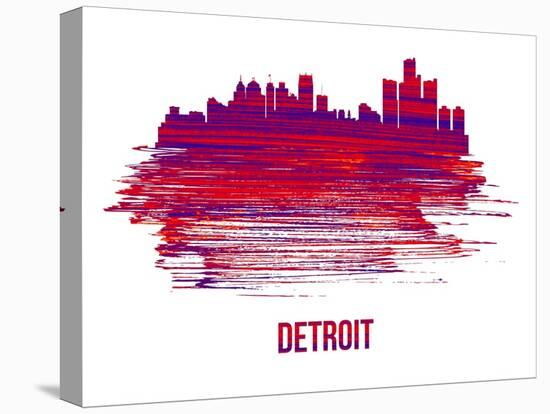 Detroit Skyline Brush Stroke - Red-NaxArt-Stretched Canvas