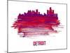 Detroit Skyline Brush Stroke - Red-NaxArt-Mounted Art Print