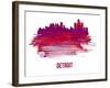 Detroit Skyline Brush Stroke - Red-NaxArt-Framed Art Print