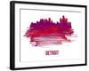 Detroit Skyline Brush Stroke - Red-NaxArt-Framed Art Print