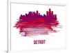 Detroit Skyline Brush Stroke - Red-NaxArt-Framed Art Print