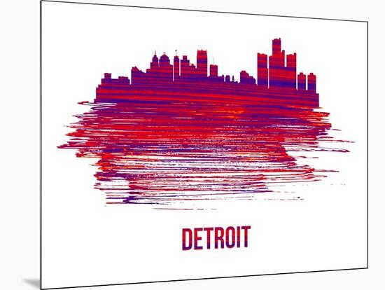 Detroit Skyline Brush Stroke - Red-NaxArt-Mounted Art Print