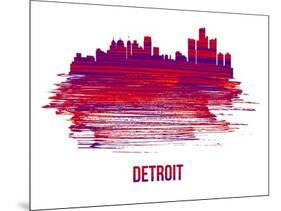 Detroit Skyline Brush Stroke - Red-NaxArt-Mounted Art Print