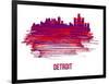 Detroit Skyline Brush Stroke - Red-NaxArt-Framed Art Print