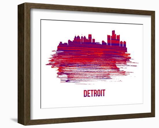 Detroit Skyline Brush Stroke - Red-NaxArt-Framed Art Print