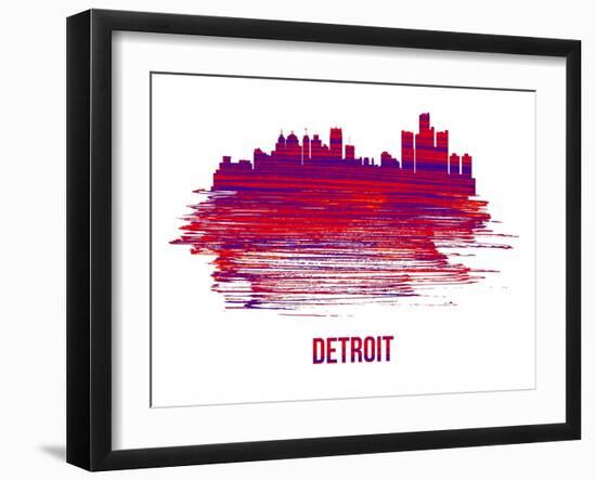 Detroit Skyline Brush Stroke - Red-NaxArt-Framed Art Print
