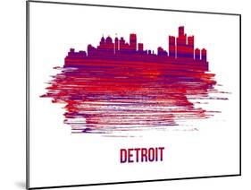 Detroit Skyline Brush Stroke - Red-NaxArt-Mounted Art Print