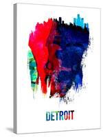 Detroit Skyline Brush Stroke - Watercolor-NaxArt-Stretched Canvas